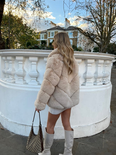 Mia Luxe Faux Fur Collared Coat - Maple