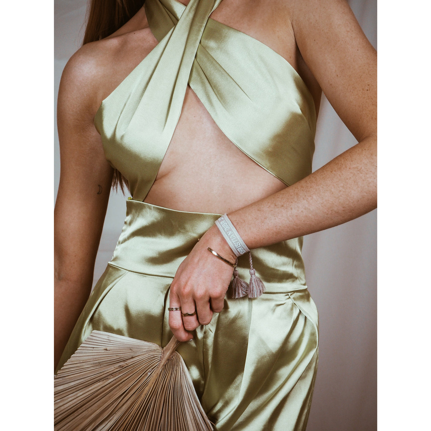 Ava Lime Satin Two Piece