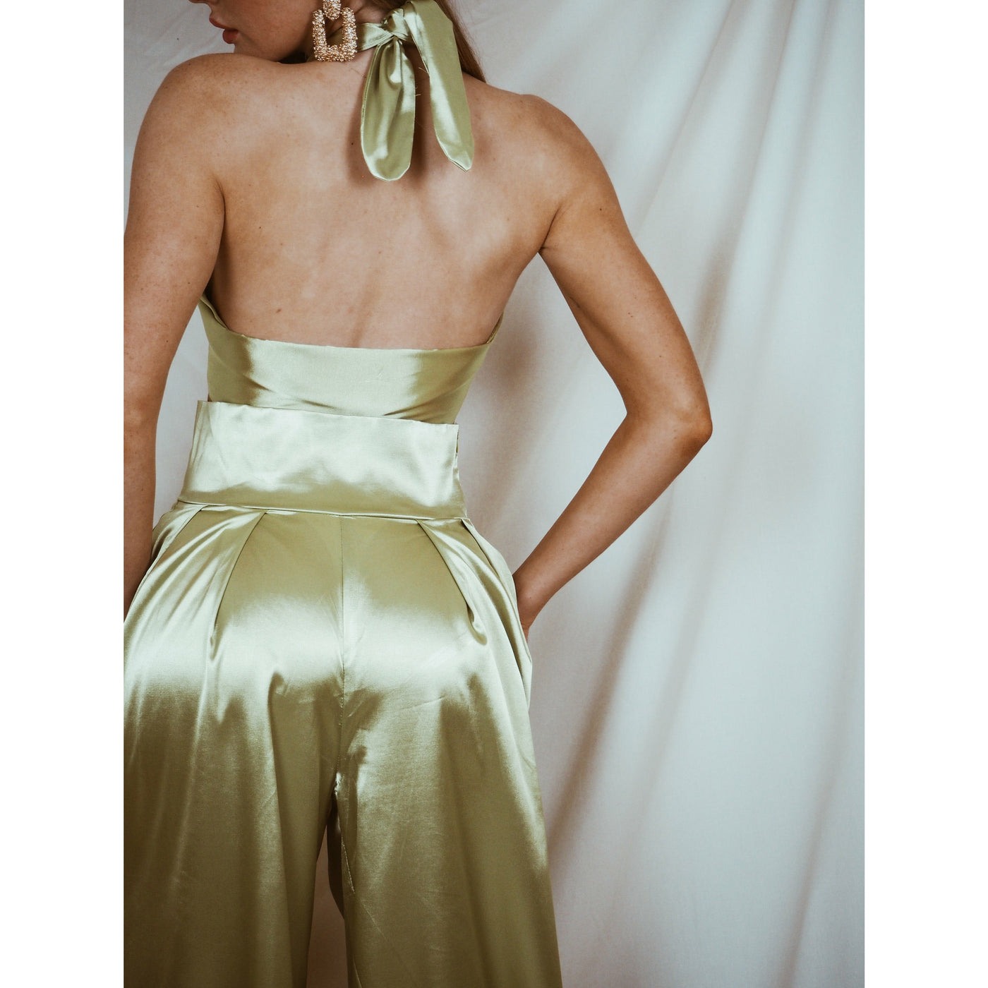 Ava Lime Satin Two Piece